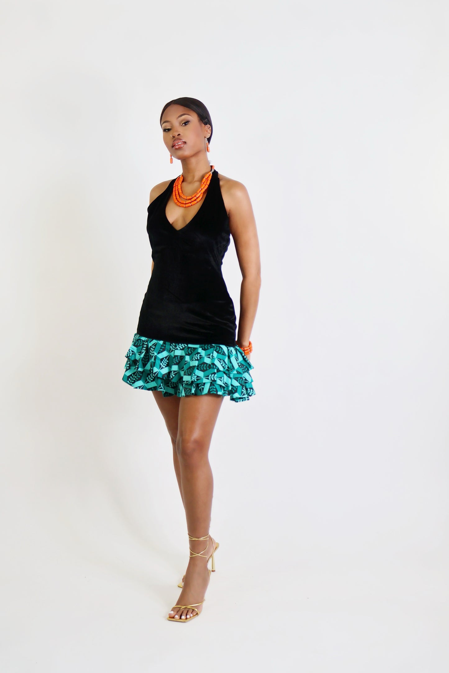 VELVET BLOOM RUFFLE DRESS
